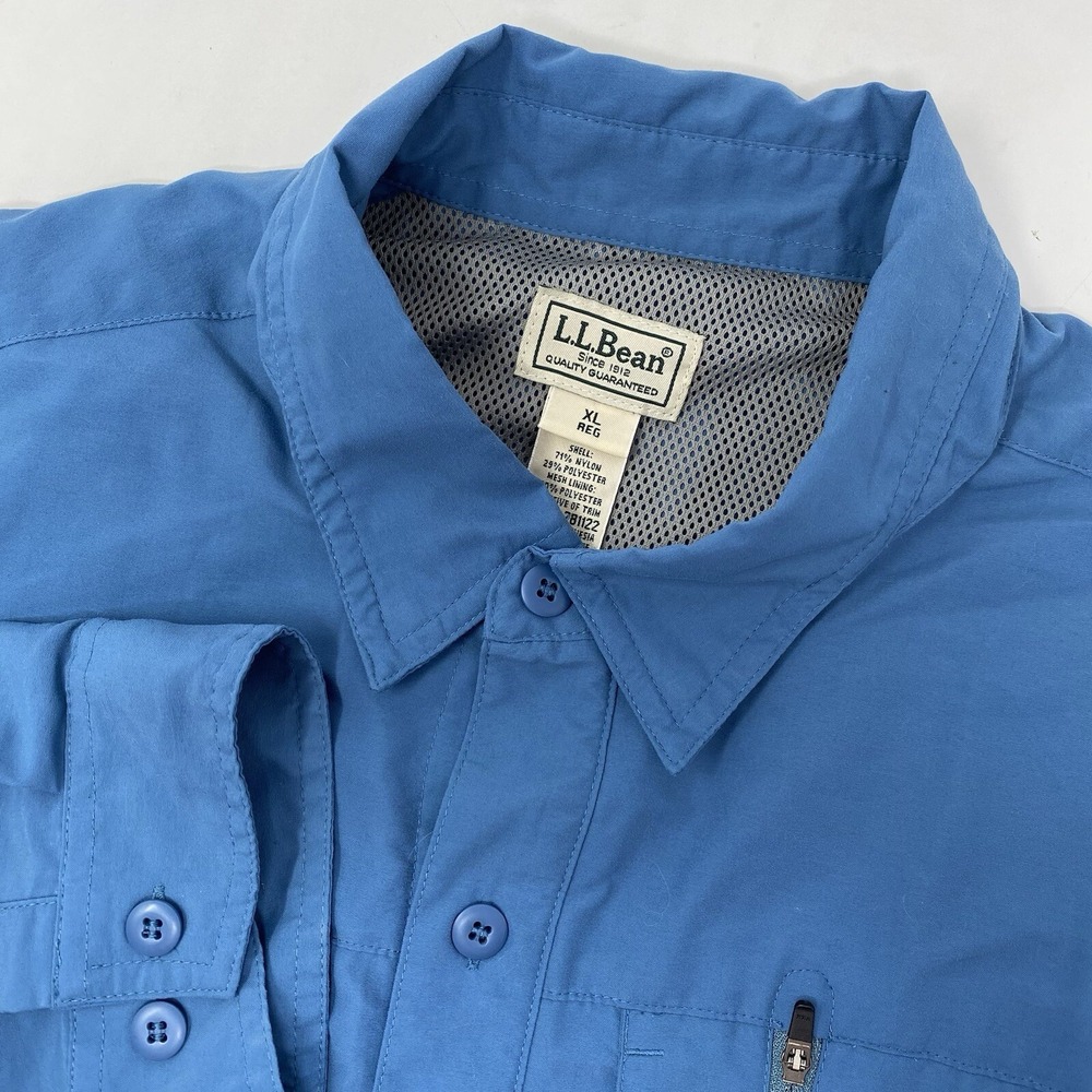 L.L. Bean Performance Shirt Mens XL Blue Long Sleeve Zipper Pockets‎ 281122